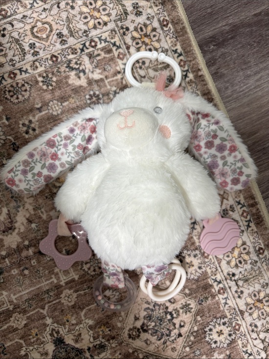 Other - Plush White Bunny Rattle Toy with Pink Floral Ears